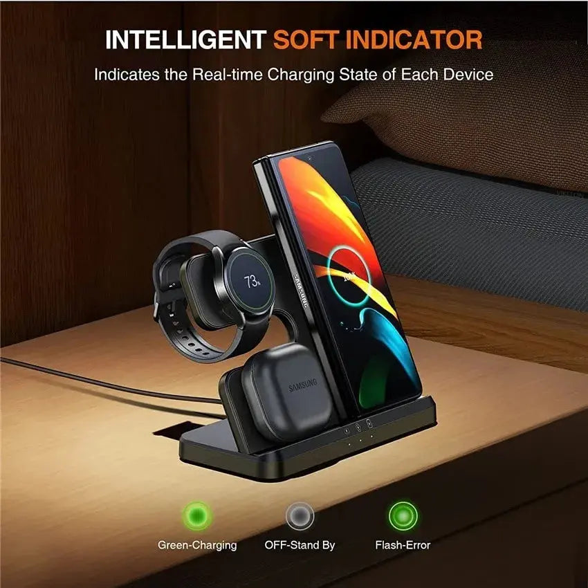 3-in-1 kabellosen Induktionsladegerät für Android/Samsung 15W fähig Schnellladestation - Raffiniertedinge 3-in-1 kabellosen Induktionsladegerät für Android/Samsung 15W fähig Schnellladestation - Raffiniertedinge
